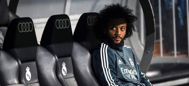 Marcelo, en el banquillo del Real Madrid.