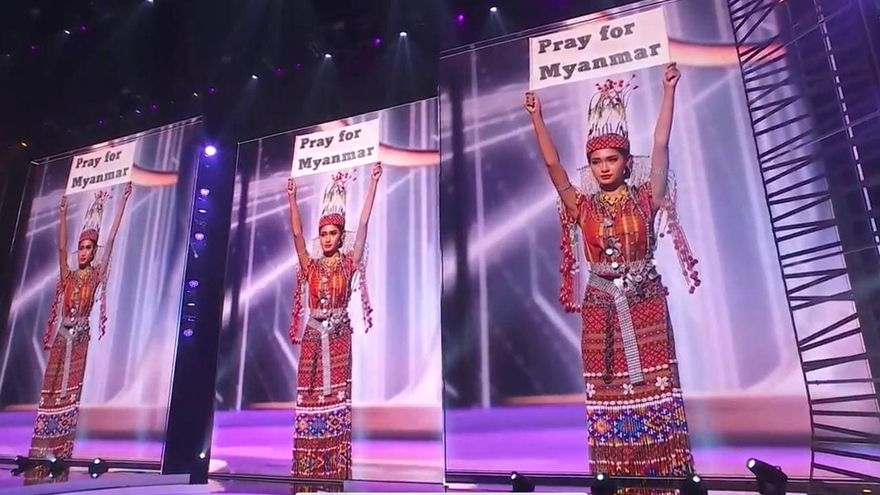 La candidata de Myanmar a Miss Universo denuncia en la gala el golpe y la represión militar