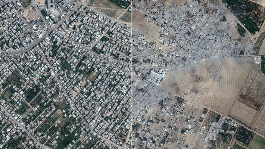 Antes y después de los bombardeos de Israel: nuevas imágenes de satélite muestran barrios arrasados en Gaza