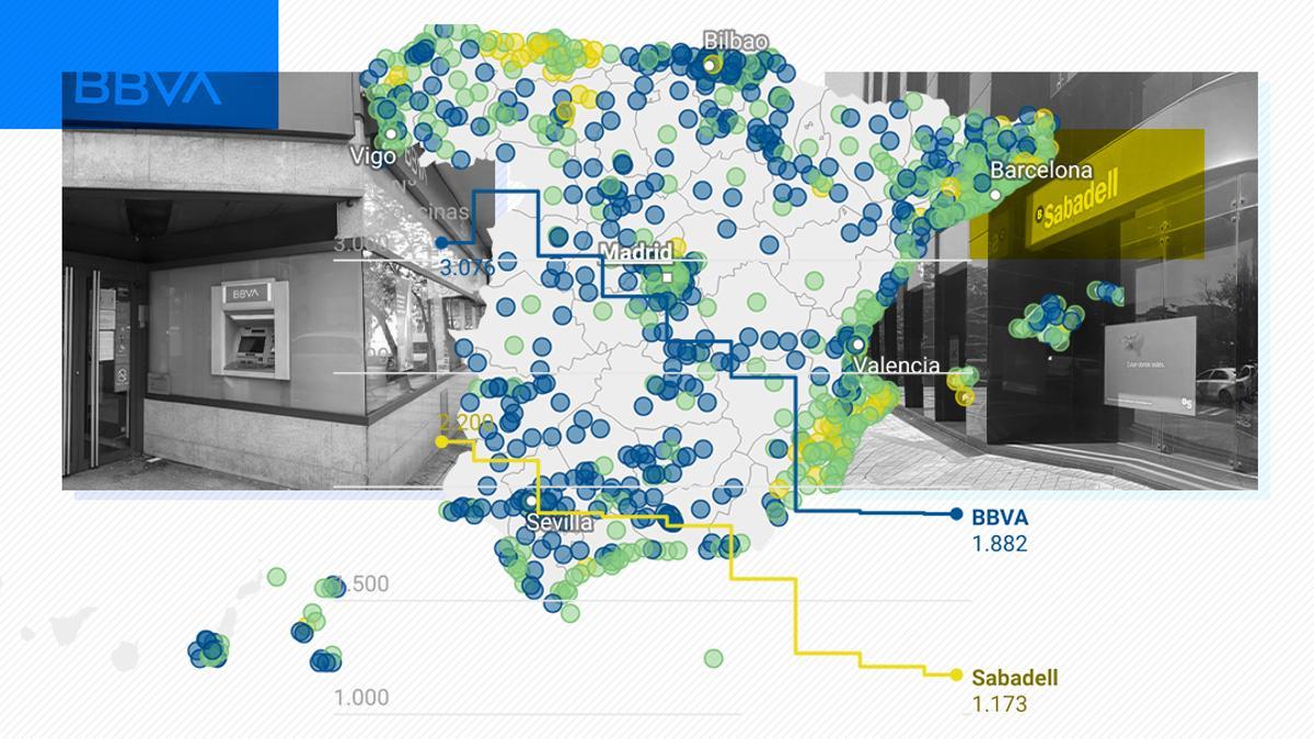 Mapa de los municipios a los que más puede afectar el cierre de sucursales de BBVA y Sabadell