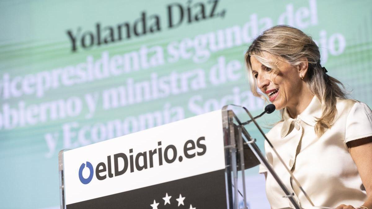 Yolanda Díaz durante su intervención en el IV foro 'Fondos Europeos' de elDiario.es.