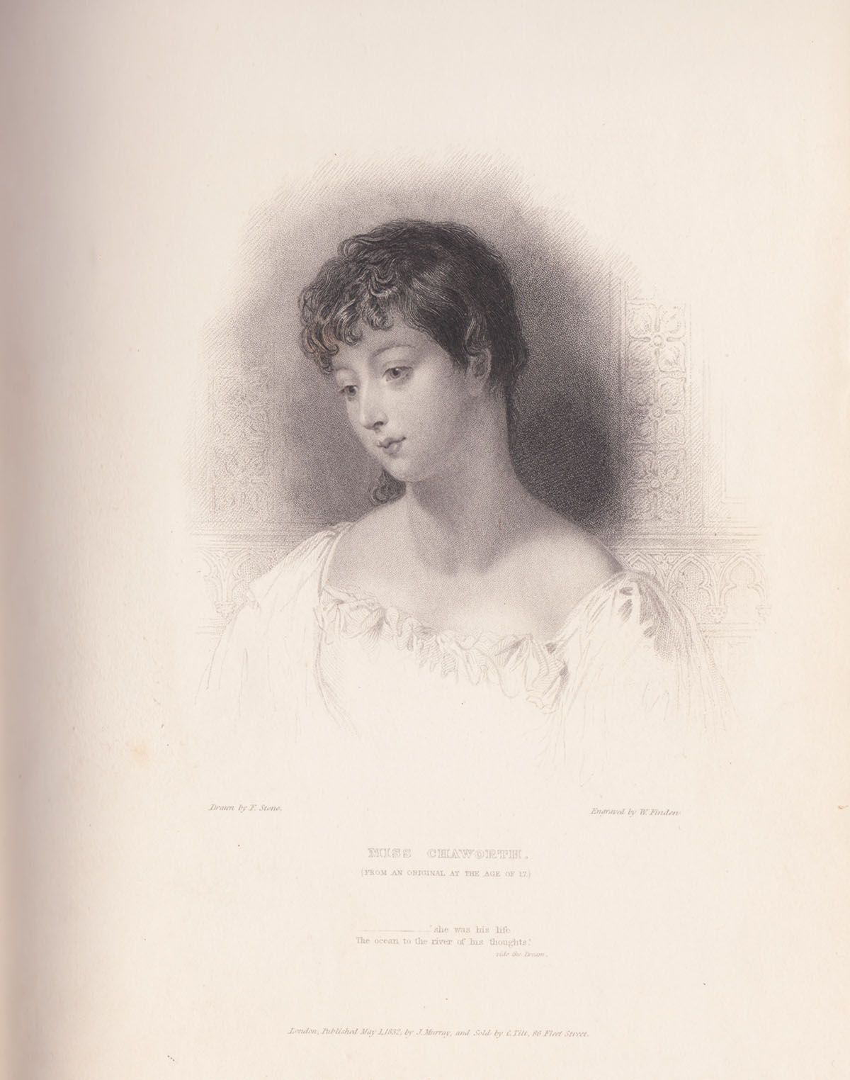 Mary Ann Chaworth, en un grabado de 1832 de William Finden