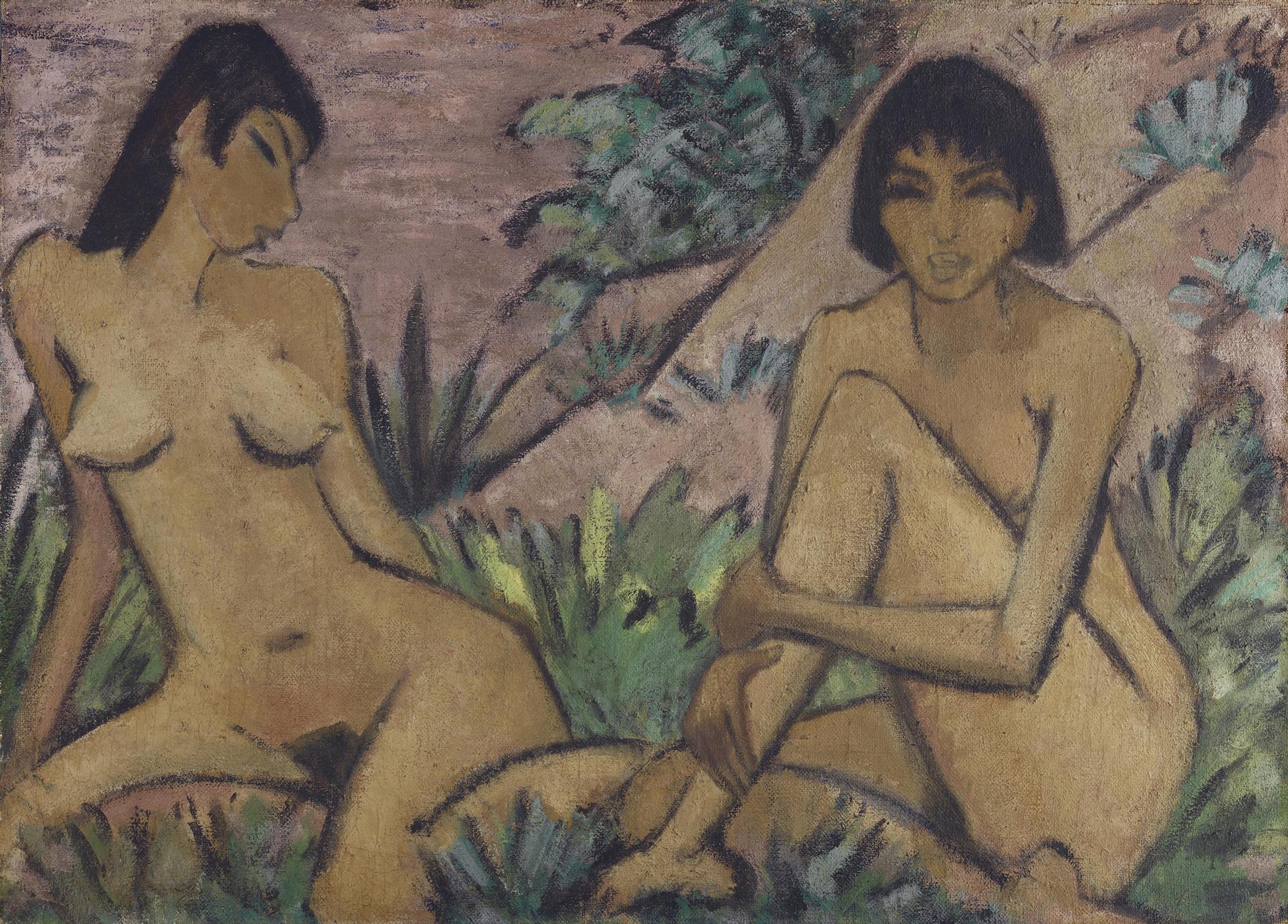 'Dos desnudos femeninos en un paisaje', de Otto Mueller (1926)