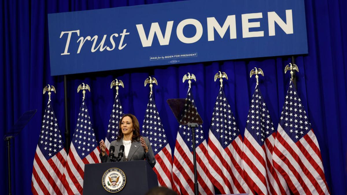 La vicepresidenta Kamala Harris durante un discurso en en College Park, Maryland, el 24 de junio, el aniversario de la sentencia del Tribunal Supremo contra el derecho al aborto. 