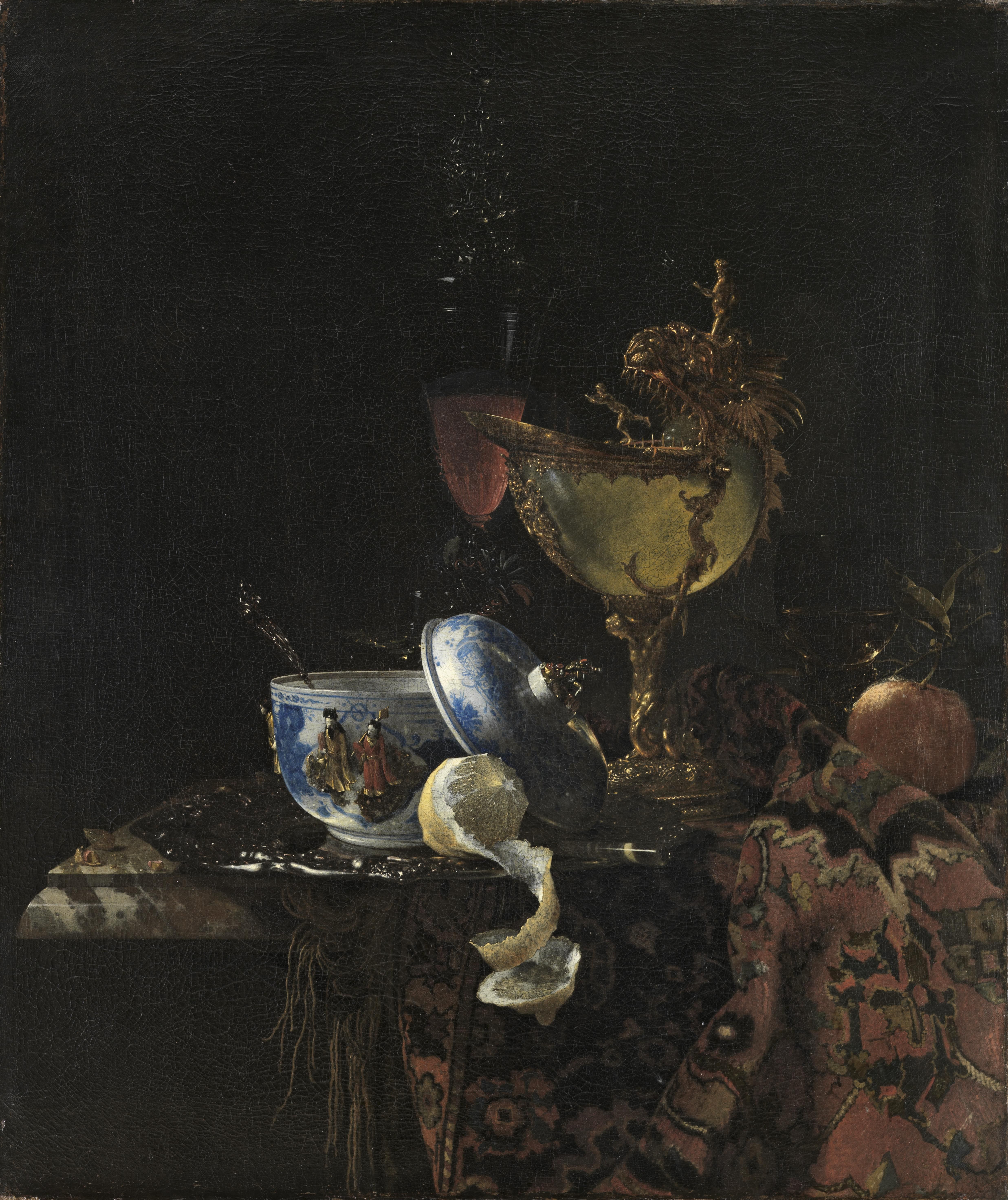 'Bodegón con cuenco chino, copa nautilo y otros objetos', Willem Kalf (1662)