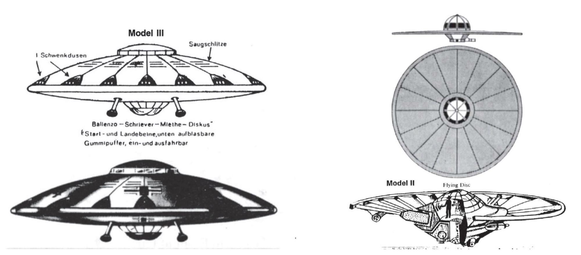 Dos de los prototipos que aparecen en el libro UFOs: Nazi Secret Weapon?