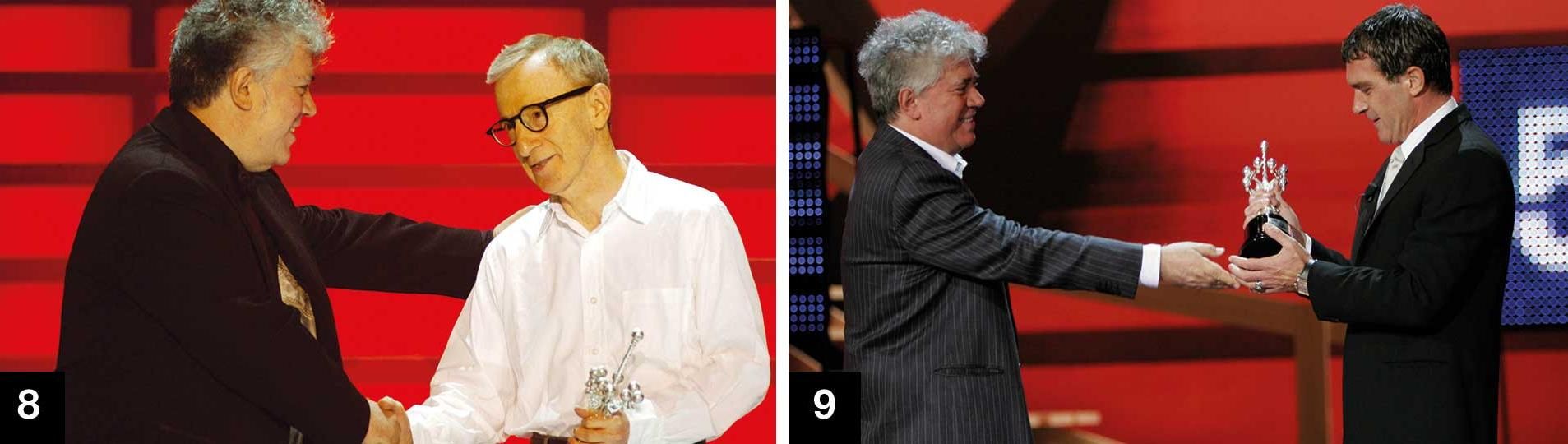 (8-9) Almodóvar entregó el Premio Donostia a Woody Allen en 2004 y a Antonio Banderas en 2008.