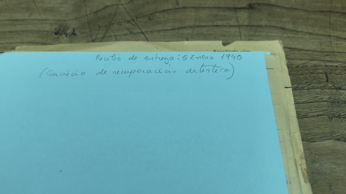 Las anotaciones de una de las obras incautadas que figuran en el inventario