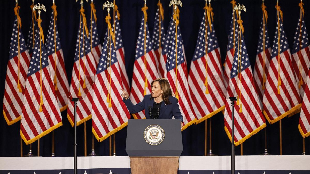 La vicepresidenta de Estados Unidos y candidata demócrata Kamala Harris durante un evento en Milwaukee (Wisconsin)