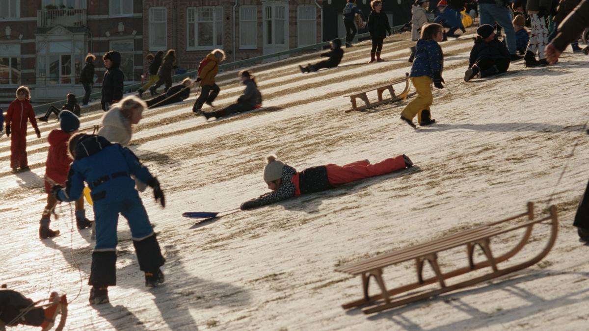 Unos niños jugando con la nieve en la Ámsterdam actual en 'Occupied City'