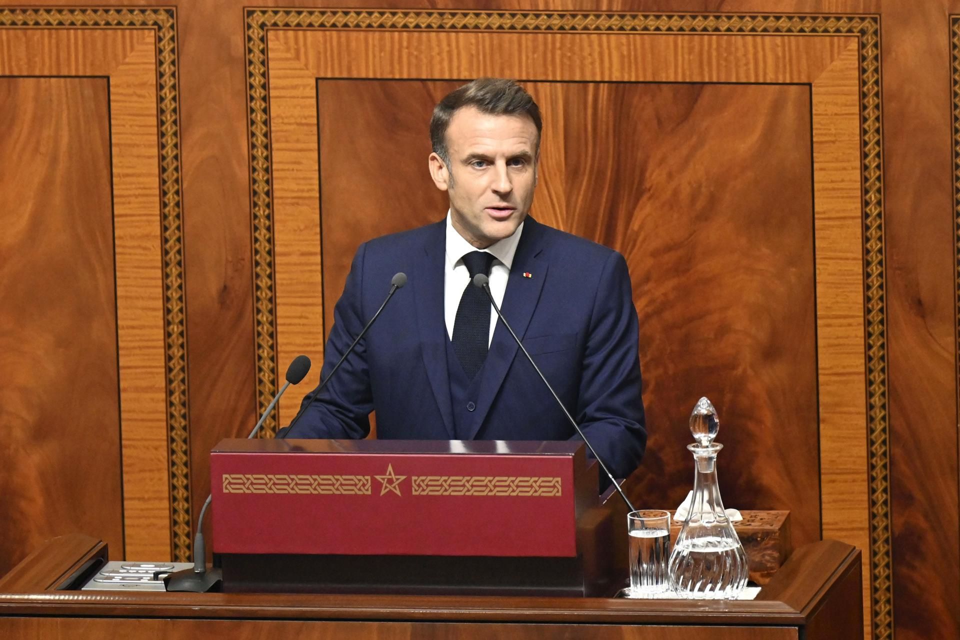 Emmanuel Macron durante su discurso en el Parlamento marroquí el 29 de octubre de 2024.