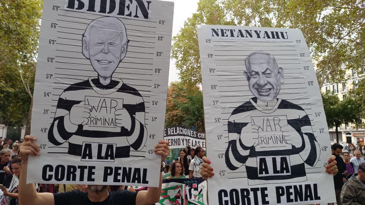 Biden y Netanyahu en la manifestación de Madrid por Palestina