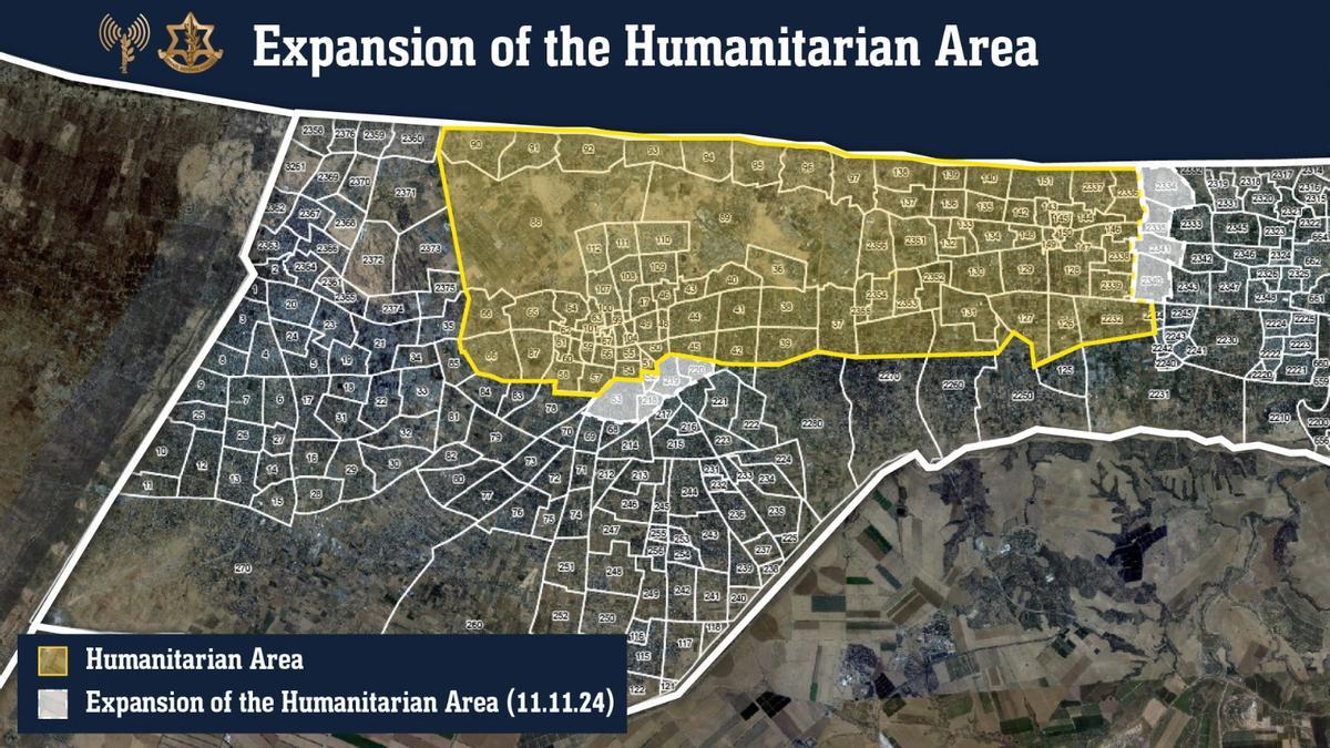 La "zona humanitaria" designada por el Ejército israelí el 11 de noviembre de 2024.