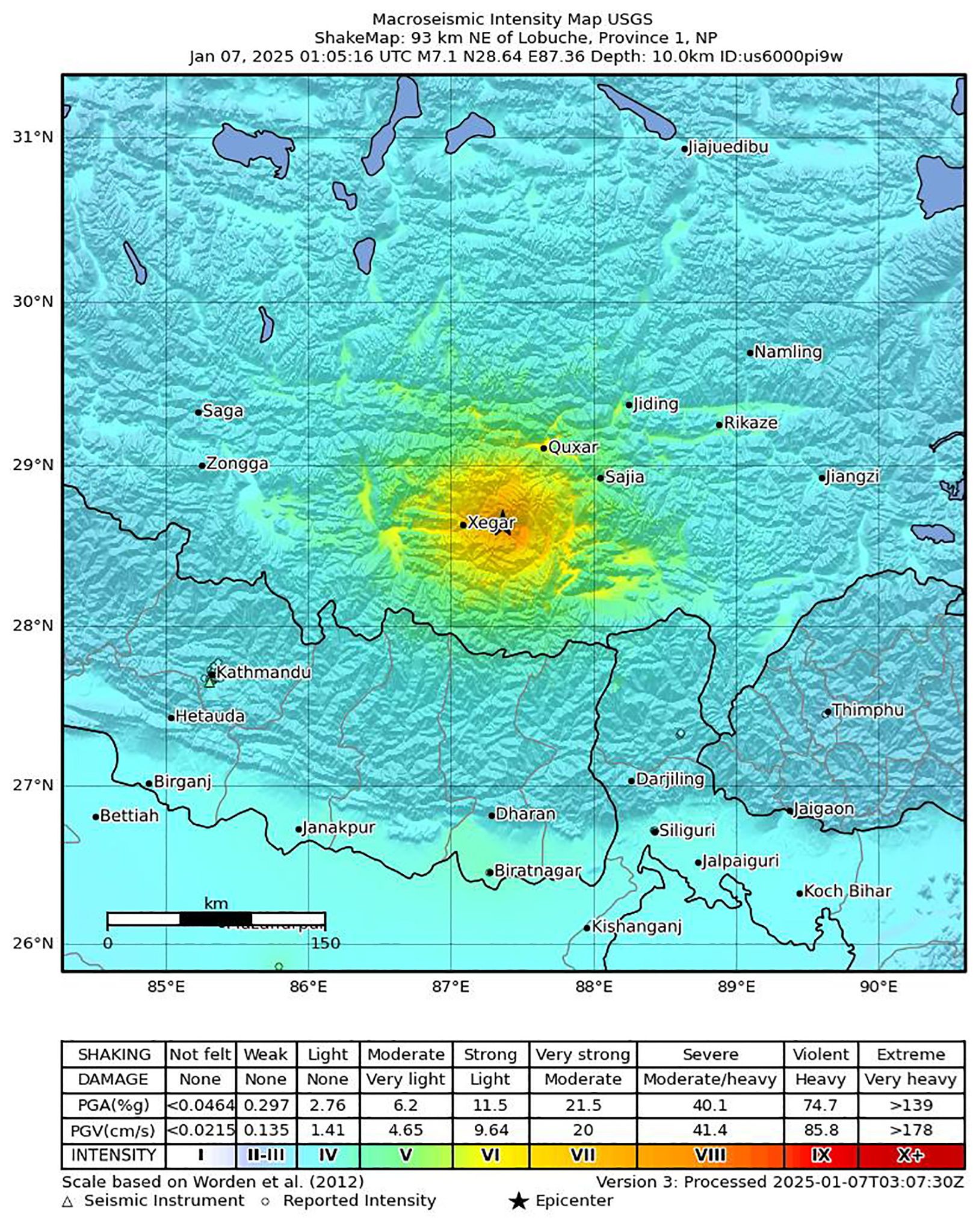 Al menos 53 muertos y 62 heridos tras seísmo de magnitud 6,8 en la región china del Tíbet EFE/EPA/USGS / HANDOUT HANDOUT EDITORIAL USE ONLY/NO SALES