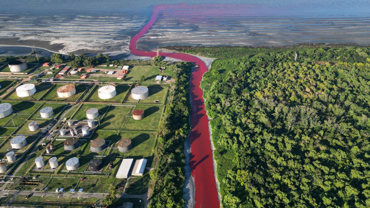 Un arroyo de la periferia de Buenos Aires se tiñe de rojo intenso