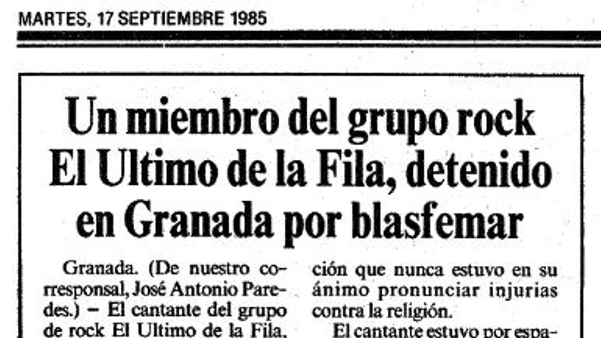 Recorte de prensa de un medio local sobre la blasfemia de Manolo García en Granada