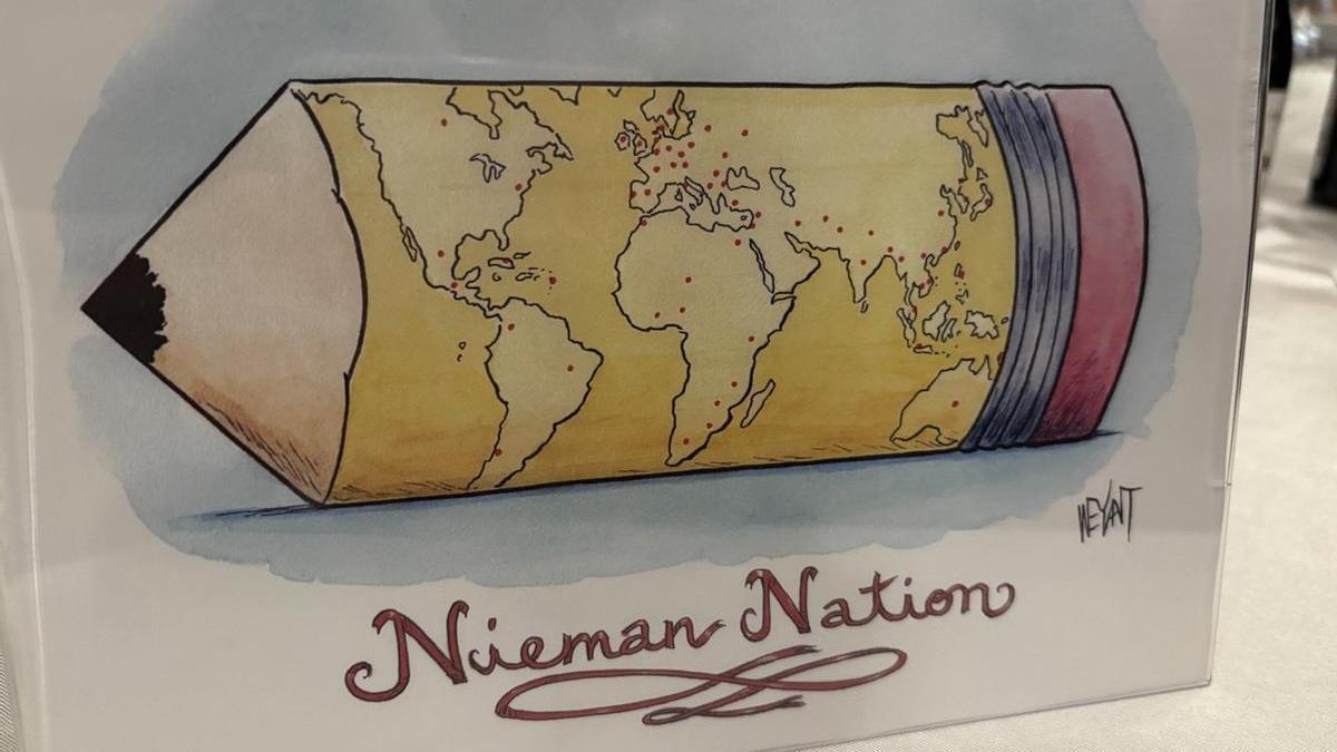 Una viñeta de Christopher Weyant regalo a Ann Marie Lipinski por su trabajo en la Fundación Nieman.