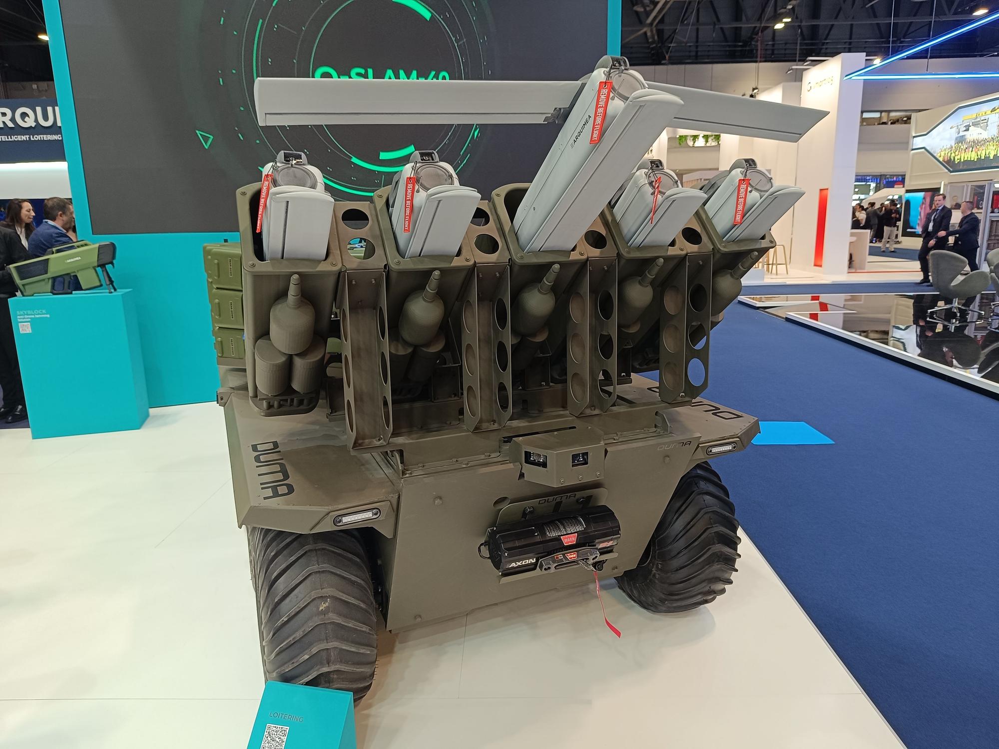 Lanzador de drones de la compañía Arquimea que han presentado en la Feria Internacional de Defensa y Seguridad de España (FEINDEF), que se celebra en IFEMA Madrid.