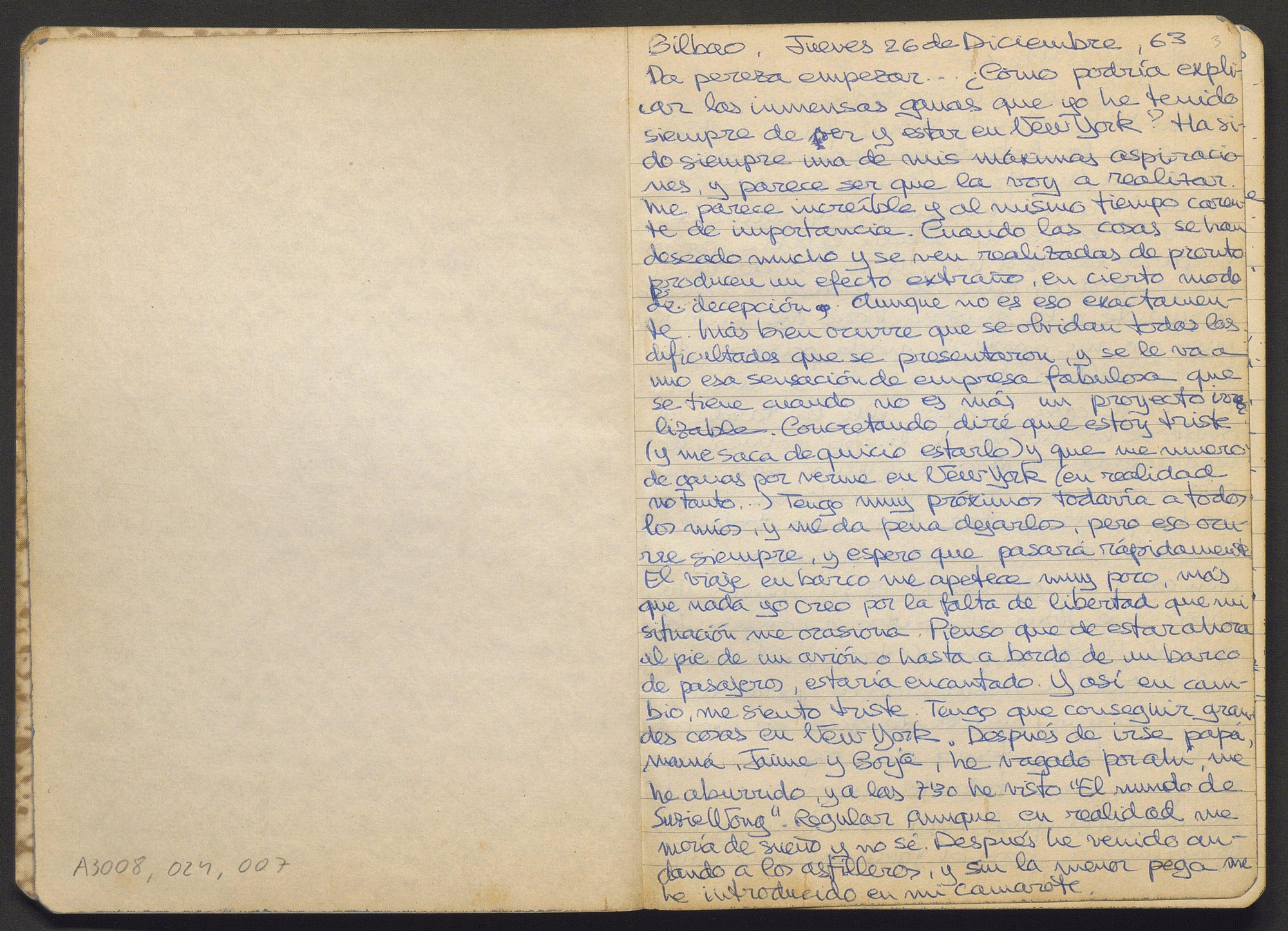 Primera página del diario de Iván Zulueta del 26 de diciembre de 1963
